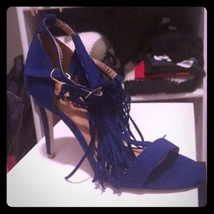Blue suede fringe sandal